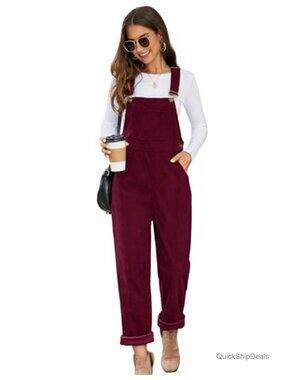 Corduroy Overalls Loose Fit Adjustable Straps Wide Leg Jumpsuit Pockets